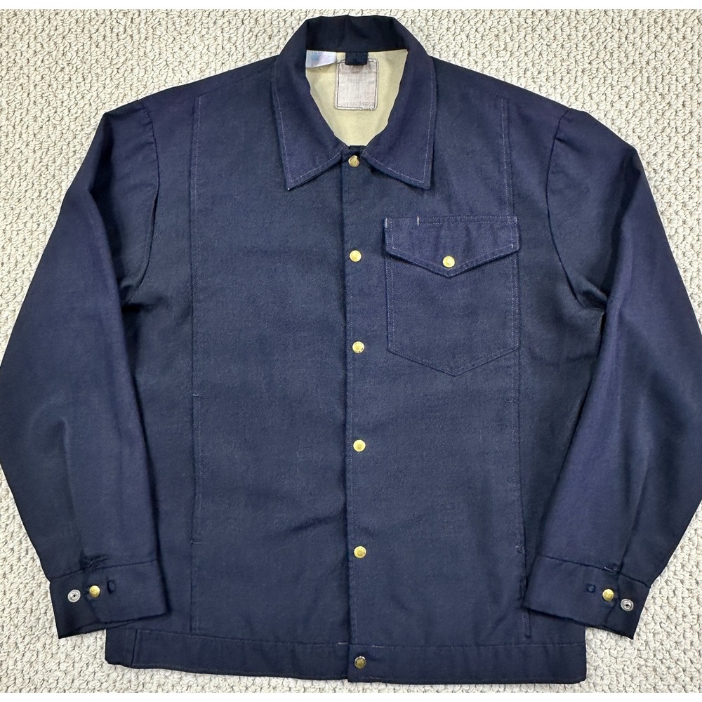 Vtg Workrite FR Jacket Men 40 Navy Full Snap Chore Garage Nomex III Distress 70s